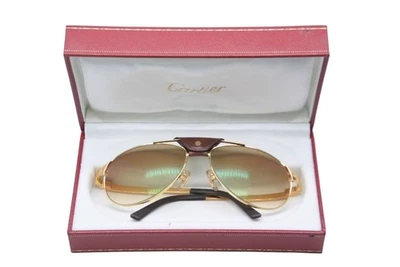 Occhiali da sole Cartier Santos a goccia placcati oro con 135 mm 58/16 usati - Immagine 1 di 4