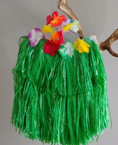 One Size Fancy Dress Hawaiian Grass Skirt Island Beach Party Theme With Anklets - Picture 1 of 2