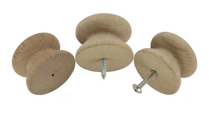 Large 46mm Dia. OAK Cupboard Drawer Knobs Handles w/ CHOICE OF FIXINGS + - Picture 1 of 7