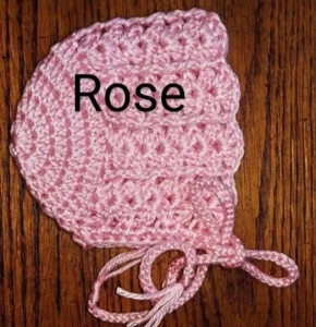 Hat Newborn To 3 Months New Rose Pink Leia Allen Handmade Crochet Winter Bonnet - Picture 1 of 1