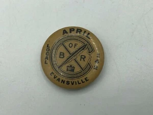 Antique Evansville B of R 7/8" Union Pin Button Pinback Whitehead + Hoad Vtg  M1 - Picture 1 of 5