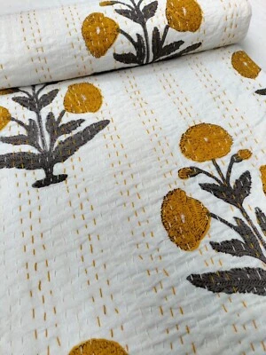 King Size Bird Handmade Kantha Quilt Throw Blanket Vintage Quilt Bedspread - Image 1 of 4