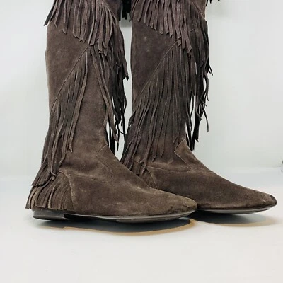 Sam Edelman Mujer Talla US 6.5 M Marrón Gamuza Sobre la Rodilla Flecos Mocasín Botas  Foto 1 de 4