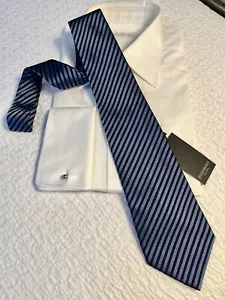 Yves Saint Laurent Men’s NWT Neck Tie Blue W/Black Stripes Silk Made In Italy - Picture 1 of 9