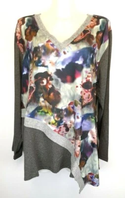 6) Manou Lenz Pullover Damen Shirt Diagonal Blüte 59,90€ Gr. 46 48 50 52 54 56