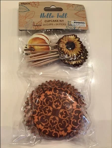 ACCIÓN DE GRACIAS OTOÑO CALABAZAS GIRASOLES CUPCAKES TOPPERS Y FORROS 24 PIEZAS - Imagen 1 de 3