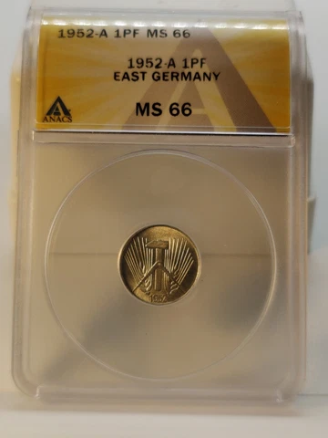 1952-a East Germany 1 Pfennig. Anacs Ms 66 Cover