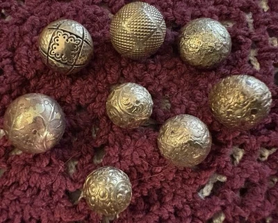 VINTAGE   Engraved   GOLD  METAL   BALL   Dome  BUTTONS  -   X-107 - Image 1 of 4