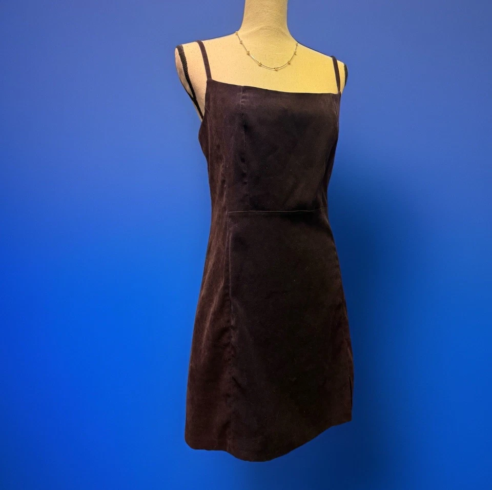 Винтажный экспресс сливы замши мини-платье 7/8 90-х Y2K квадратный вырез обтяжку минималистский - Изображение 1 из 3