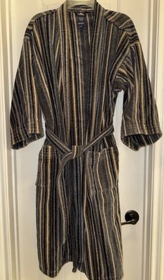 Bata de baño Stafford vintage para hombre talla única tela de felpa algodón pesado rayas verdes Foto 1 de 4