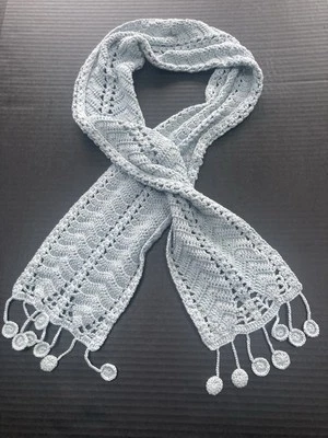 Bufanda de ganchillo 100 % algodón azul boho flecos ajustados Cottagecore j crew primavera de colección Foto 1 de 4