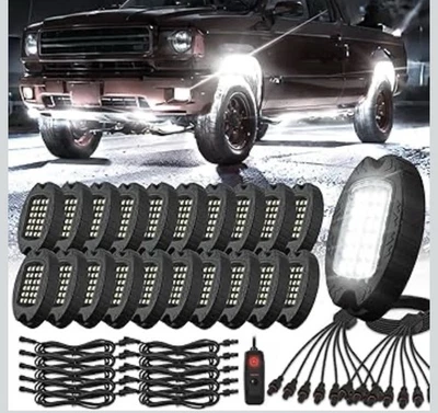 Kit de 20 cápsulas de luz de roca blanca con interruptor con cable - 6500K 20 cápsulas con juego de cables Foto 1 de 4