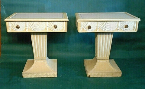 A GREAT PAIR OF MID CENTURY ART DECO SWAG CARVED PEDESTAL TABLES Cover