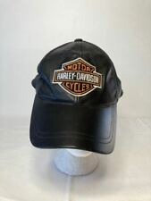 Harley Davidson Leather Hat Cap Embroidered Adjustable Black