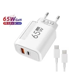 65W USB-C 2-fach Schnellladegerät 1x USB-C 1x USB Charger Mehrfach + Ladekabel - Bild 1 von 4