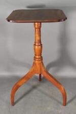 RARE 18TH C CT FEDERAL SHAPED TOP CANDLESTAND IN CHERRY BOLD FORM ALL ORIGINAL