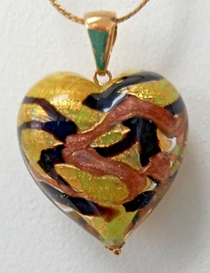 Vintage Murano Glass 9ct 375 Hallmarked Gold Heart Pendant Enhancer Bail - Picture 1 of 13