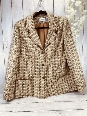 Blazer de tweed vintage Alfred Dunner para mujer 14 marrón tostado con bolsillos delanteros Foto 1 de 4