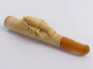 VIKTORIANISCHER GESCHNITZTER MEERSCHAUM HUMMER DESIGN STEROOT HALTER BERNSTEIN MUNDSTÜCK - Bild 1 von 6