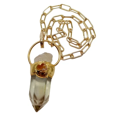 Collar de cadena colgante áspero citrinos punta cuarzo limón natural 20" para mujer Foto 1 de 4