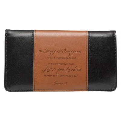 Cubierta de chequera marrón/negro fuerte y valiente Josh. 1:9 Foto 1 de 4