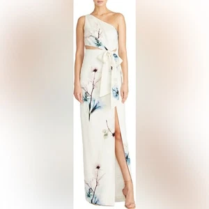 ML Monique Lhuillier one shoulder cutout white watercolor floral gown NEW - Picture 1 of 11