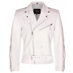 Handmade Genuine Cowhide Leather Jacket white Biker Leather Jacket For Men - Bild 1 von 5