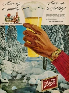1958 Schlitz Beer Brew Snow Mountains Stream Vintage Print Ad Milwaukee Famous - Picture 1 of 8