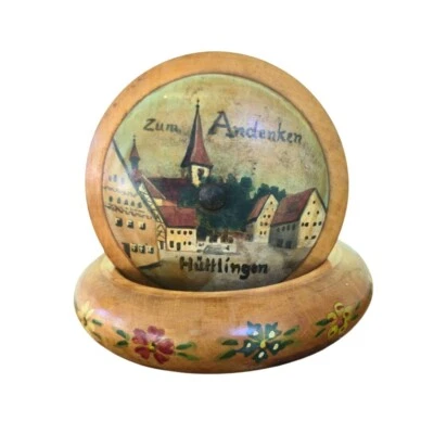 Cuenco de arte popular de madera alemán pintado a mano arte Zum Andenken Hüttlingen recuerdo de colección Foto 1 de 4