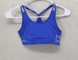 Under Armour Girls Bra Medium Blue Logo Print Poly Blend Fitted Activewear Top - Picture 1 of 17