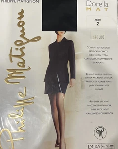 PHILIPPE MATIGNON DORELLA MAT 40 DEN SHEER LIGHT COMPRESSION BLACK TIGHTS SIZE-2 - Picture 1 of 4