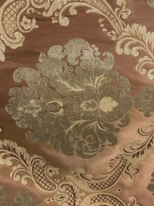 COPPER BROWN BEIGE DAMASK CHENILLE UPHOLSTERY BROCADE FABRIC (54 in.) Sold BTY - Picture 1 of 6