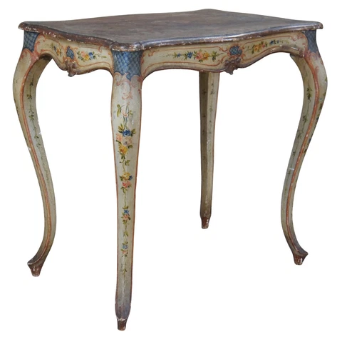 Antique Louis XV Serpentine Polychrome Painted Oak Turtle Top Rococo Side Table Cover