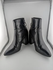 Mioe Shop Women Black Ankle Boots With Patent Leather Look Size 43 or 9 Zipper - Picture 1 of 9