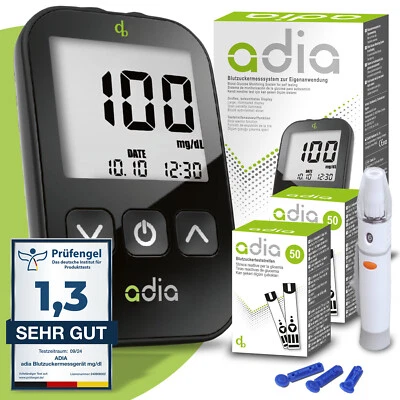 adia Diabetes-Set mit Blutzuckermessgerät & 110 Blutzuckerteststreifen & Zubehör - Bild 1 von 4