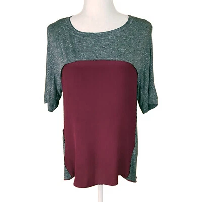 Camiseta Dolan Anthropologie Mixed Media Talla S Gris Borgoña Seda Mangas Cortas Foto 1 de 4