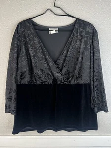 Vtg Babydoll Evening Top Women Plus 18/20 Black Velvet Burnout Fairygoth Y2K USA - Picture 1 of 9