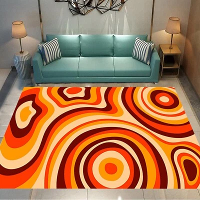 Psychedelic Rug, Groovy 70s Rug, Orange Retro Rug, Abstract Boho Groovy Rug - Image 1 of 4