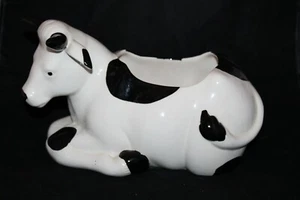 Vintage! Kellogg? Black White Ceramic Cow Planter - Picture 1 of 7