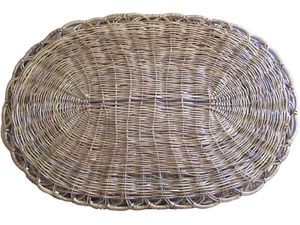 6pc Large Oval Rattan Placemats Scalloped Woven Brown Boho Natural 19" - Picture 1 of 7