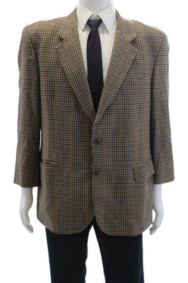 Marks & Spencer Mens Paid Two Button Blazer Jacket Brown Wool Size 44 Short - Image 1 of 4