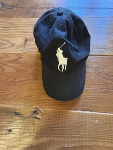 Polo Ralph Lauren Big Pony Hat Black Adjustable Leather Strap Back 3 Patch - Picture 1 of 6