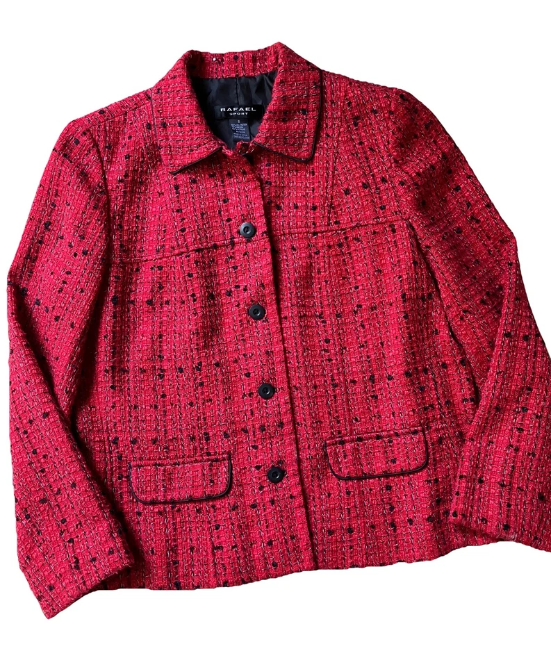 Blazer de tweed rojo y negro RAFAEL SPORT para mujer talla pequeña chaqueta corta carrera informal Foto 1 de 4