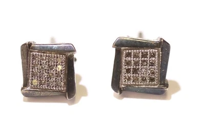 Pendientes de plata de ley 925 con diamantes blancos de 0,16 quilates de lujo con botones de 2,0 g Foto 1 de 4