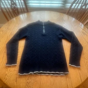 Peregrine Navy Wool Cable Knit Fisherman’s Sweater 1/3 Zip Pullover M - Picture 1 of 7
