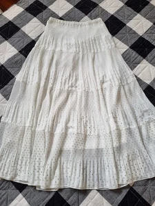 Noni B Skirt Size 8 White Silver Spots Tiered Maxi Flare Lined Pullover New - Picture 1 of 6