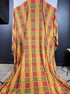 VTG LIFE 60's 70's Mod Tapestry Woven Orange/Green/Yellow/Tan Bedspread - Picture 1 of 5