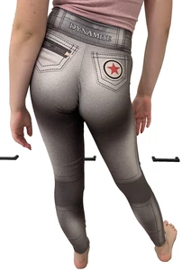 Dynamite Brazil Women’s Leggings Stretch Pull On Size P XS gray faux zipper star - Picture 1 of 9