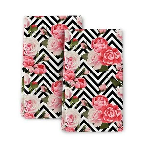 Pink Floral Kitchen Dish Towels Peony Rose Flower Hand Towels Set of 2 Housew... - Picture 1 of 6