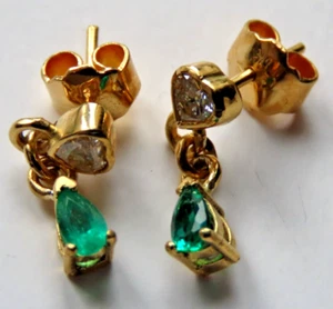 Boucles d'oreilles en or 18 carats émeraudes larmoiries et diamants cœur, nat... - Imagen 1 de 9